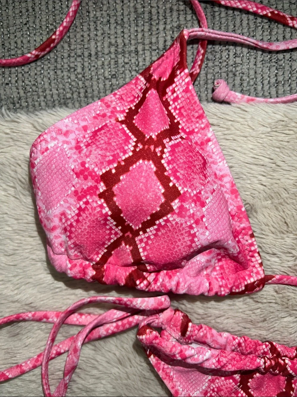 PrettyLittleThing Pink Patterned Triangle Bikini Top